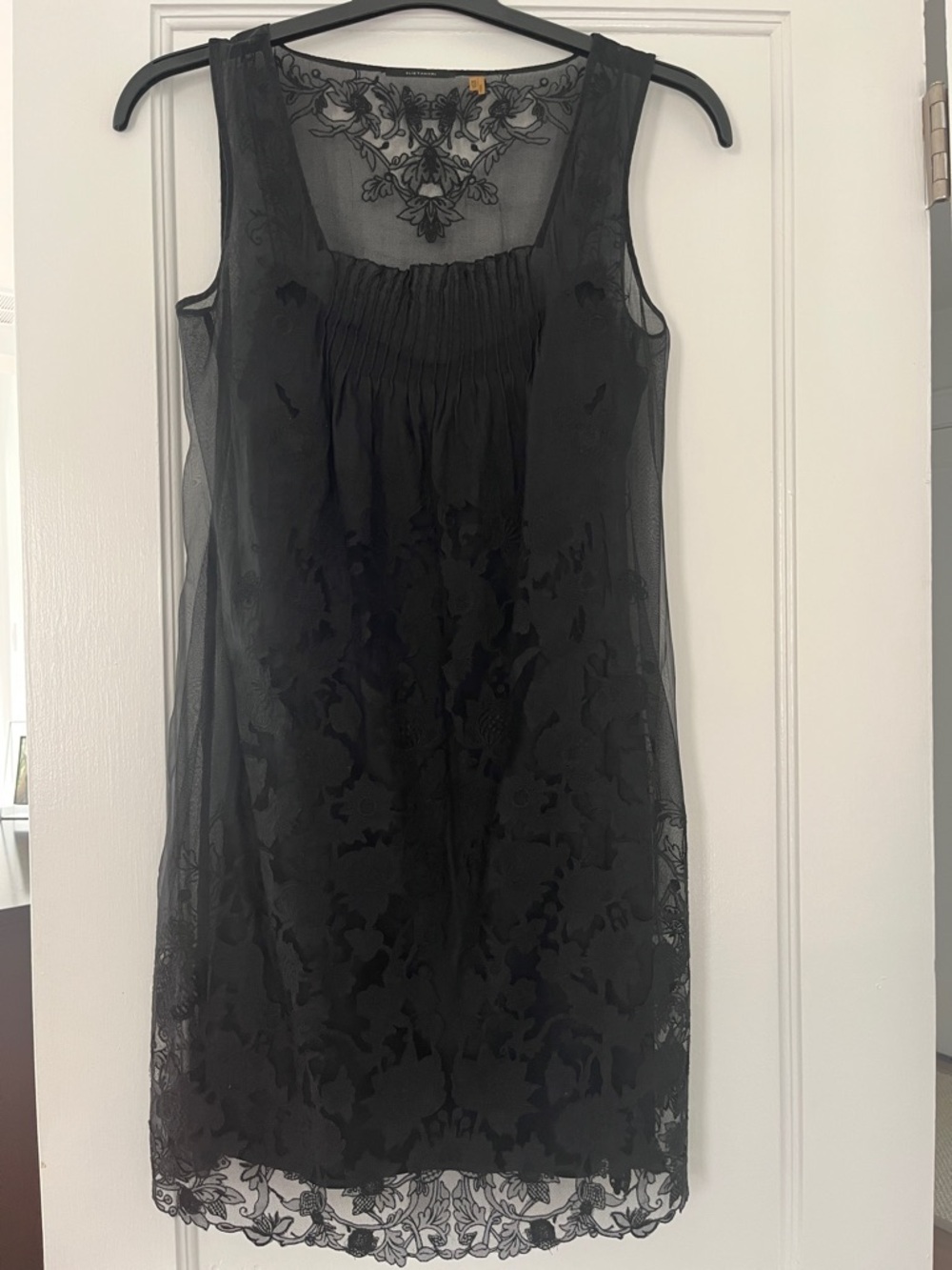 Elie Tahari Black Sheer Lace Overlay Sleeveless Dress